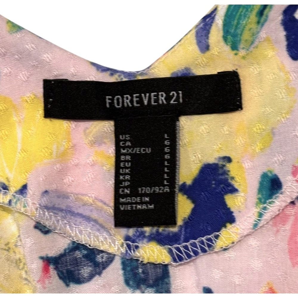 Forever 21 Floral Tank Top Sz L Tie Waist  Pink Yellow Blue Boho Festival Soft‎ - Picture 5 of 7